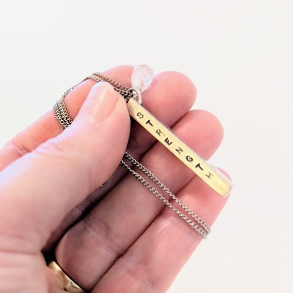 Sterling Silver & Quartz Rectangular Bar Inspirational Vertical Pendant Necklace - Picture 4 of 14